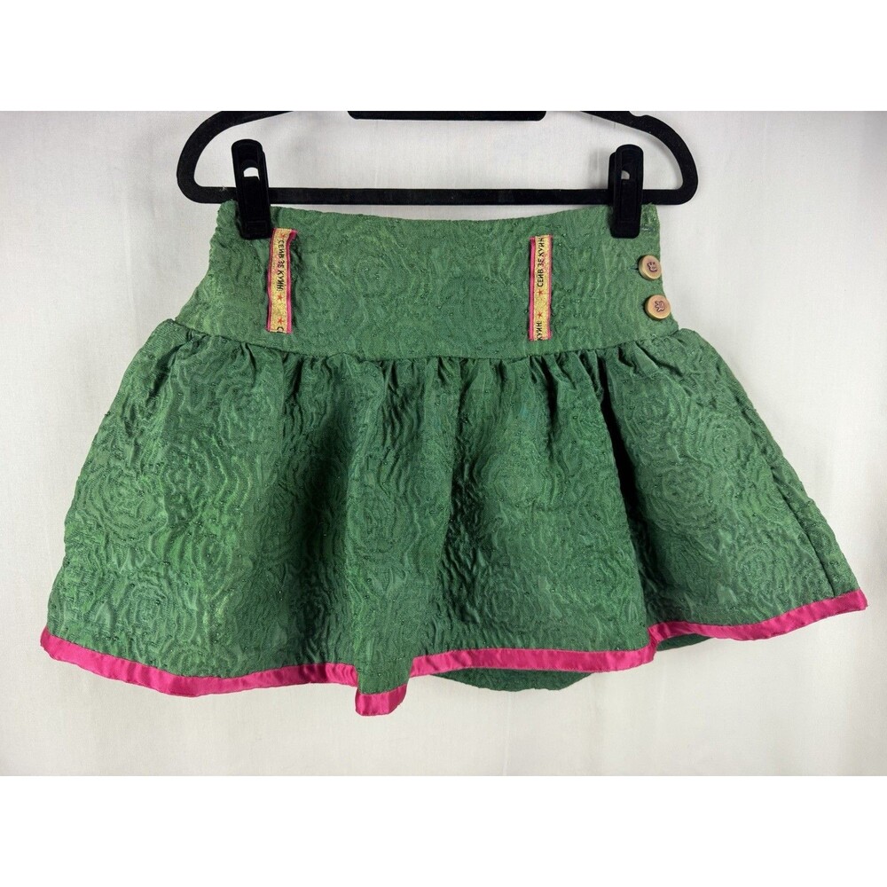 Girls Save The Queen Circus Skirt Green Pink Trim Puff Floral